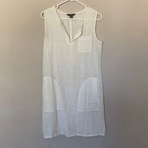 Tommy Bahama Medium Off White V- Neck Sleeveless Ramie Midi Sundress Pockets